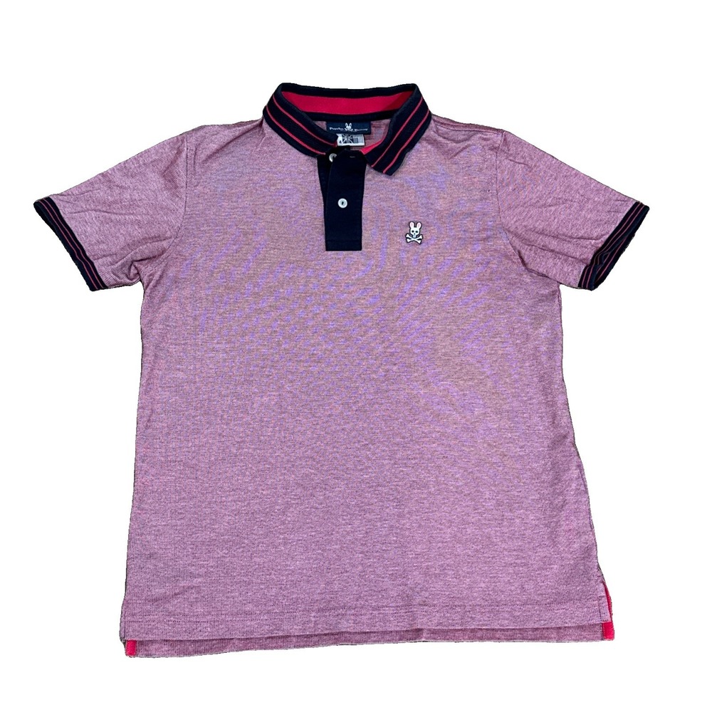 Psycho Bunny Shirt Pink Blue Red Polo Cotton Short Sleeve Preppy Logo Sz 4 Small